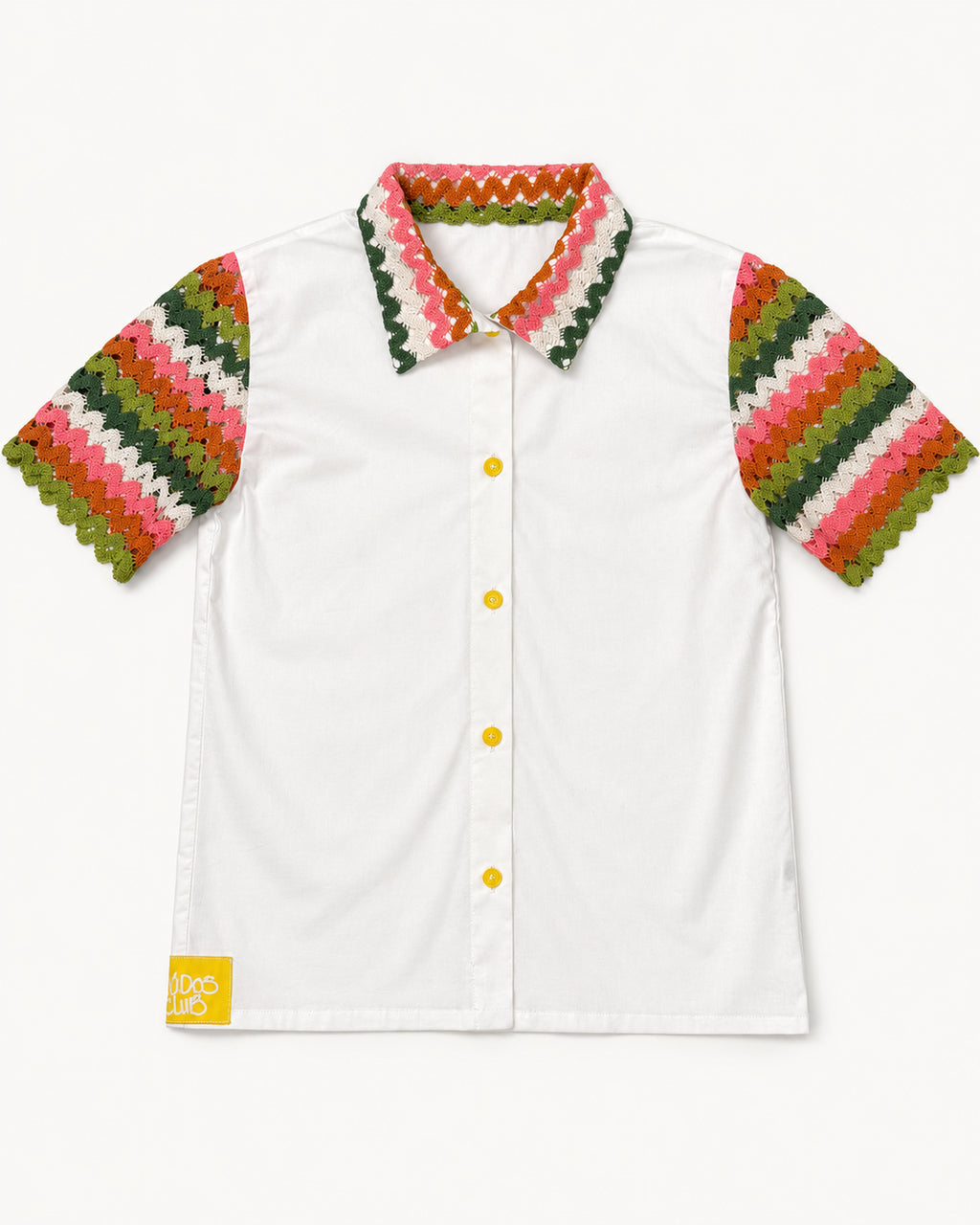 Miúdos Club — Camisa Crochê Guaraná — Flat lay — frente